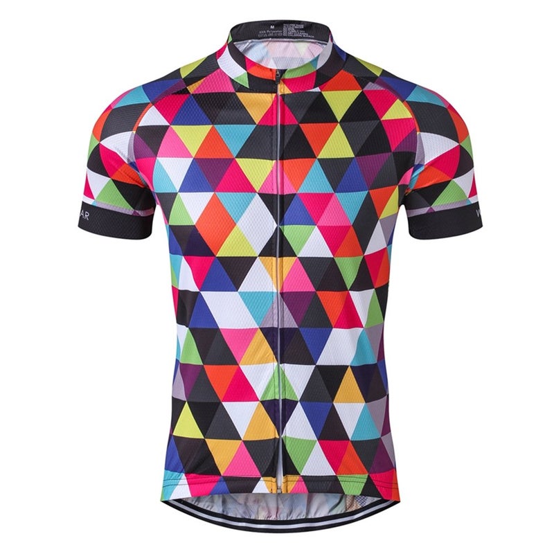 Weimostar Men's Cycling Jersey Short Sleeve Bike Clothing Multicolored Diamond Size XL - Image 1